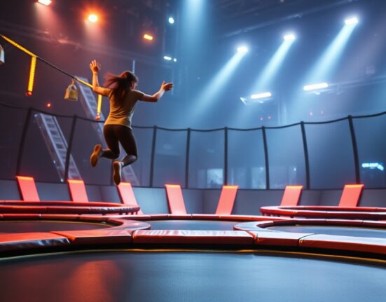 a futuristic trampoline games with a shinning effect