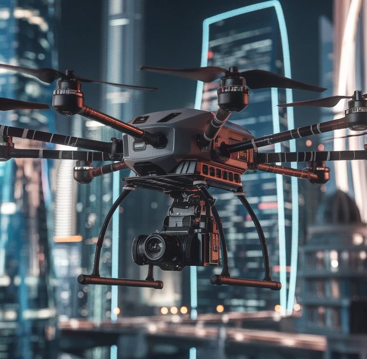 a futuristic racing drone with a shining effect