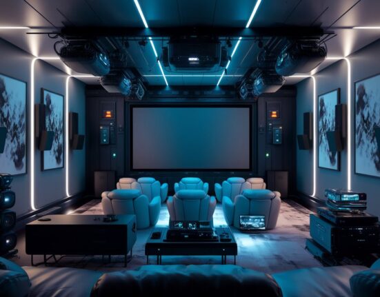 a futuristic multi channel home theatre with a shining effect