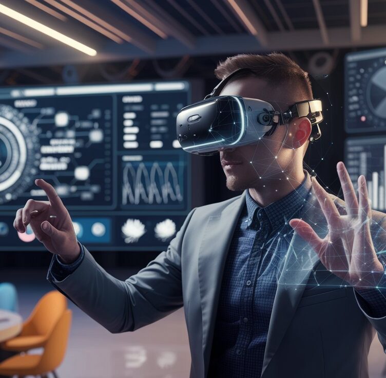 a futuristic ai managing project with a glowing effect